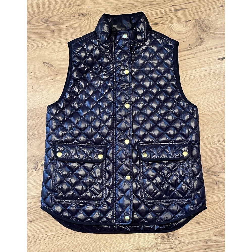 J. Crew Vest Small Navy Excursion Quilted Down Zip Casual Lightweight Preppy